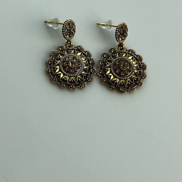 Rhinestone Round Drop Earrings - Picture 7 of 10